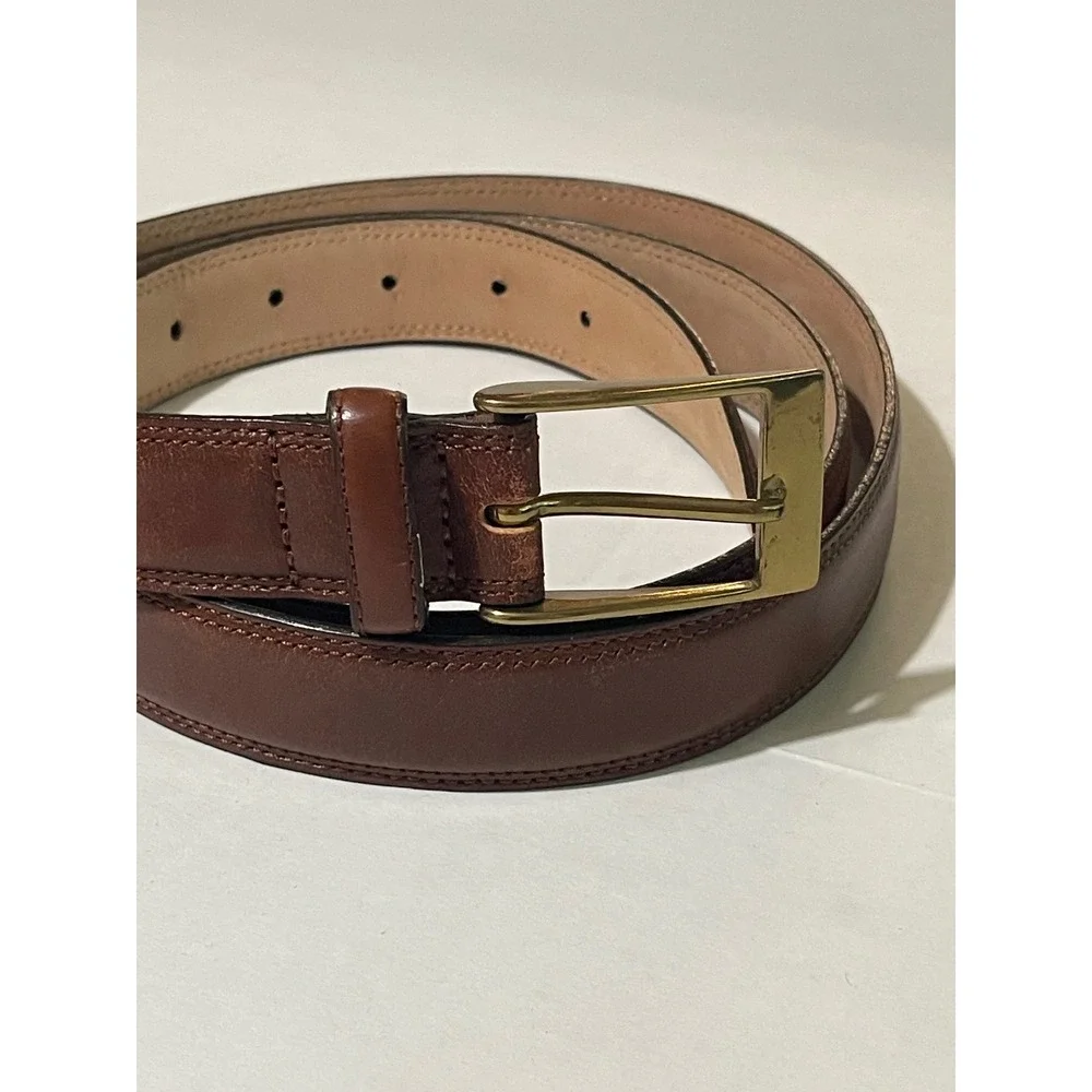 Leather Belt Mens Brown Good Solid Brass Made in Italy Buckle